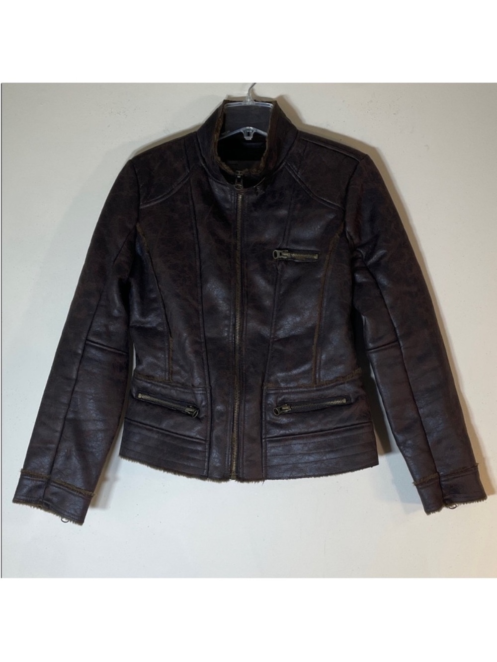 Zara Dark Brown Faux Leather Zip Jacket